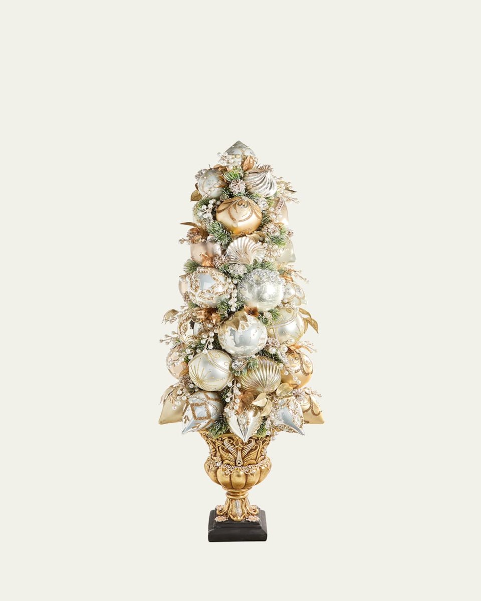 Ivory Gold Urn Glass Ornament Topiary- 38.5 Inches